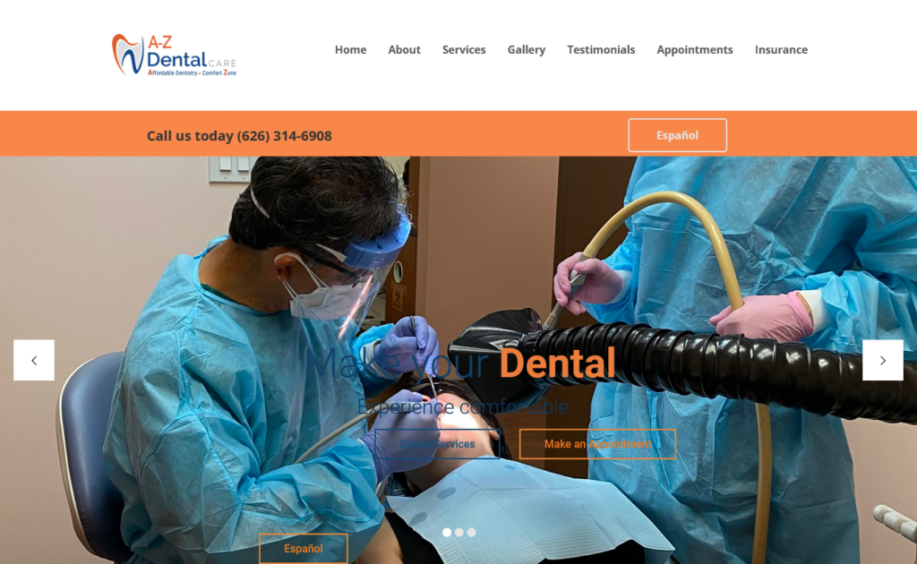 A to Z Dental Care website designed by Cyberset team