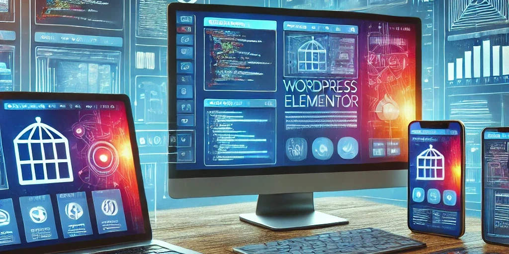 Modern web design scene showcasing various devices with industry-specific websites, highlighting WordPress Elementor Free’s versatile and user-friendly interface. Modern web design scene showcasing various devices with industry-specific websites, highlighting WordPress Elementor Free's versatile and user-friendly interface.